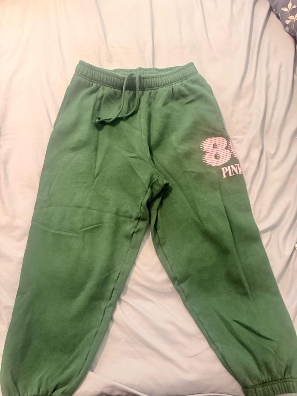 PINK Victoria's Secret Green Jogger Sweatpants with Pink Logo